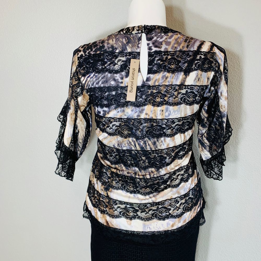 SHARON YOUNG BLACK LACEY TOP - Picture 3 of 5